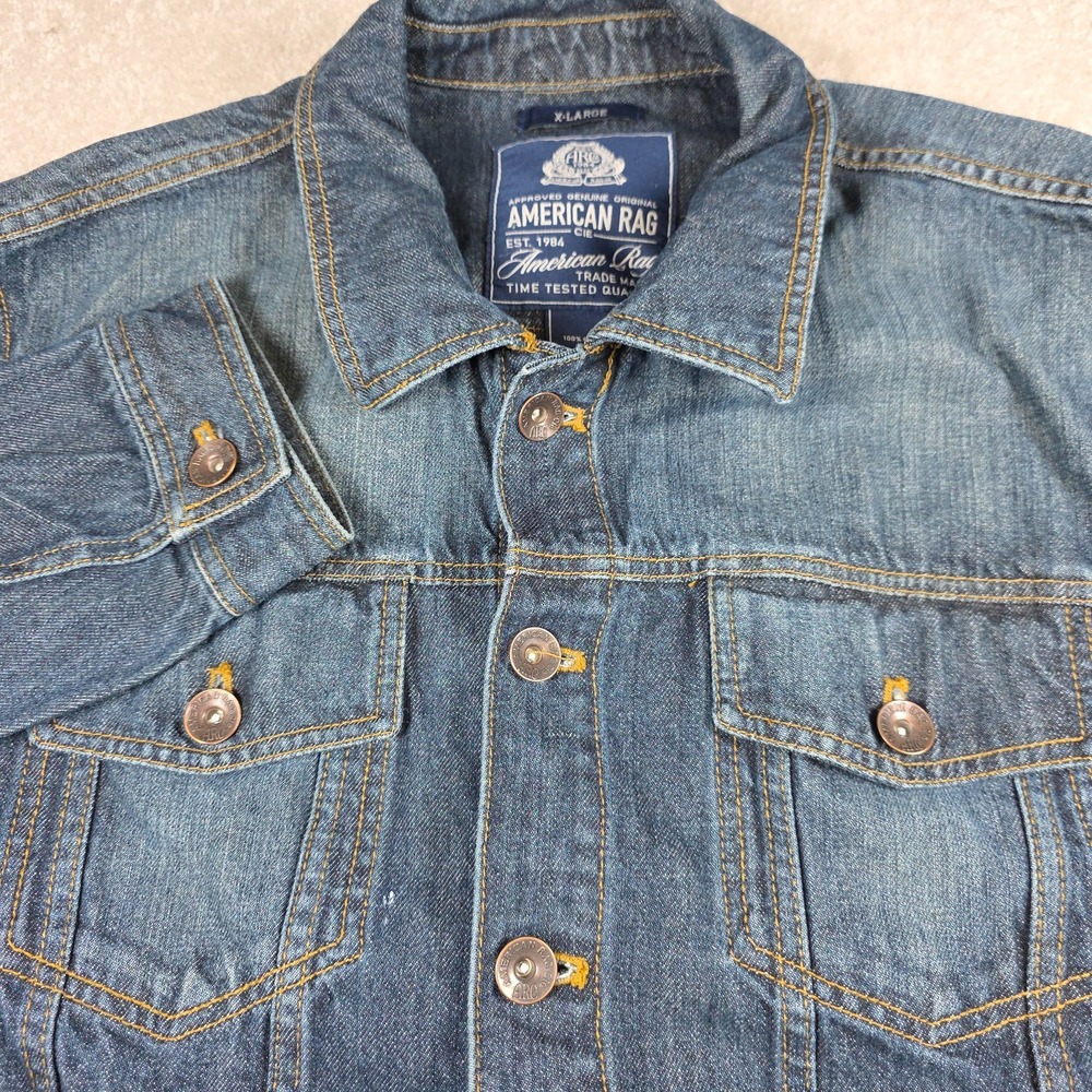 American Rag Denim Trucker Jacket Mens XL Blue Cotton Button Up Classic 4 Pocket